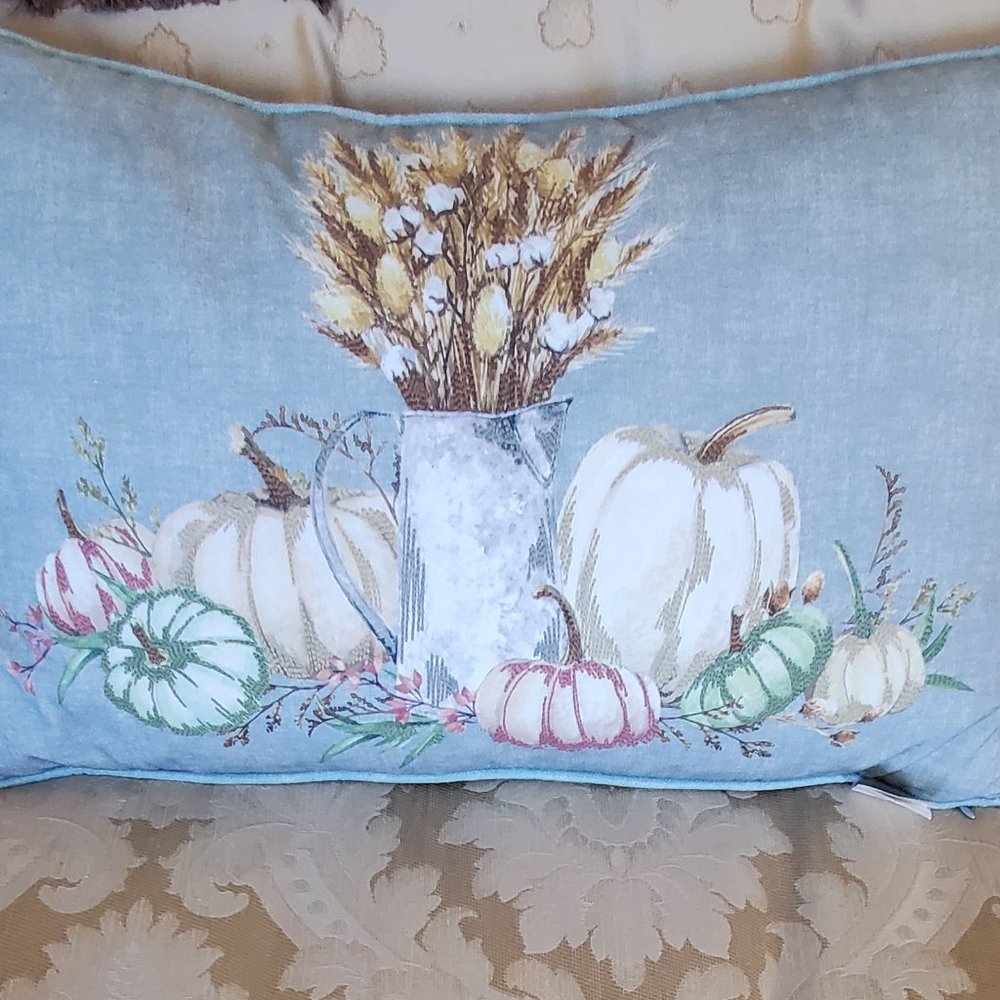Fall Shabby Chic Blue Feather Filled Pumpkins 24 X 14"